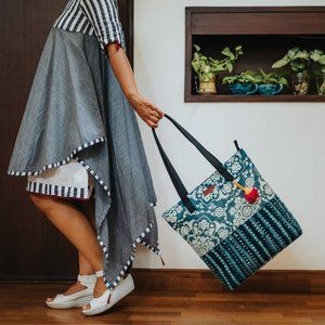 Block Printed Indigo Tote